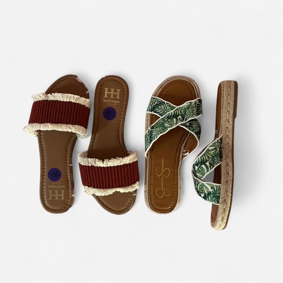 Handy Hippie Jessica Simpson Slides Sandals Size 8.5 Espadrille Trim - Picture 1 of 2
